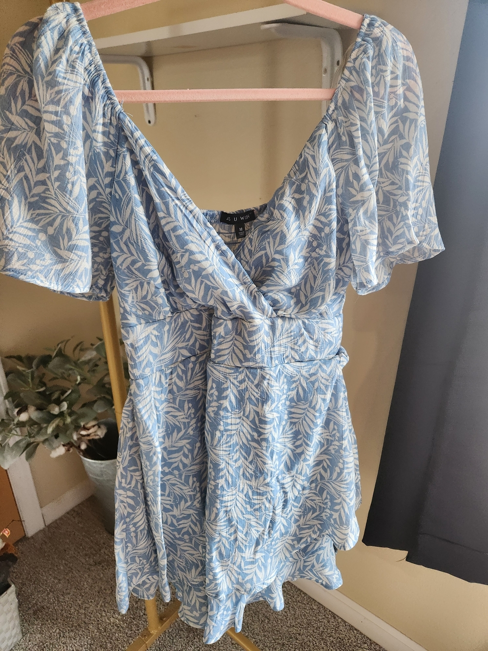 Light Blue Floral Wrap Mini Dress